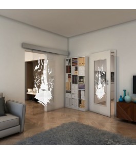 Glasschiebetür ECO-LINE - Fineprint Model 114 Weiss auf Klarglas