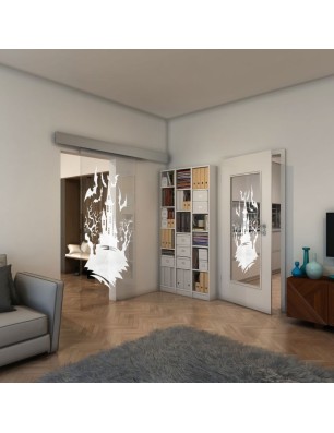 Glasschiebetür ECO-LINE - Fineprint Model 114 Weiss auf Klarglas