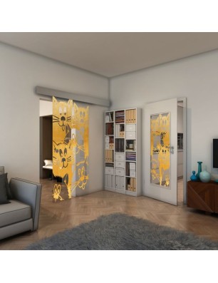 Glasschiebetür ECO-LINE - Fineprint Model 115 Gold auf Klarglas