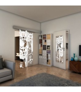 Glasschiebetür ECO-LINE - Fineprint Model 115 Weiss auf Klarglas
