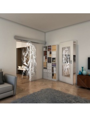 Glasschiebetür ECO-LINE - Fineprint Model 116 Weiss auf Klarglas