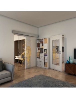 Glasschiebetür ECO-LINE - Fineprint Model 117 Gold auf Klarglas