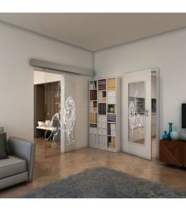 Glasschiebetür ECO-LINE - Fineprint Model 117 Weiss auf Klarglas
