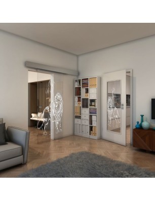 Glasschiebetür ECO-LINE - Fineprint Model 117 Weiss auf Klarglas