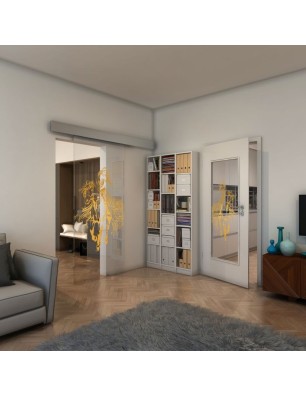 Glasschiebetür ECO-LINE - Fineprint Model 118 Gold auf Klarglas