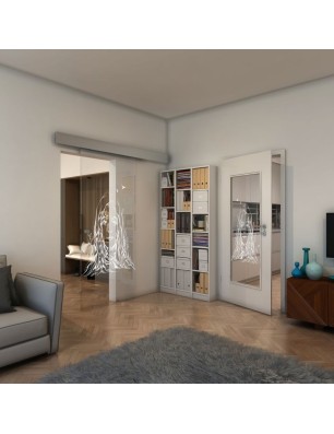 Glasschiebetür ECO-LINE - Fineprint Model 119 Weiss auf Klarglas