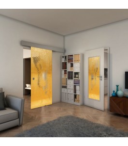 Glasschiebetür ECO-LINE - Fineprint Model 120 Gold auf Klarglas