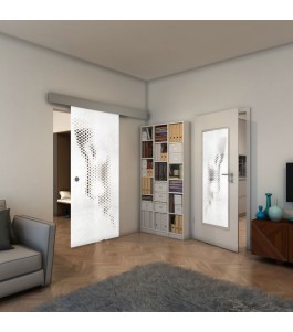 Glasschiebetür ECO-LINE - Fineprint Model 120 Weiss auf Klarglas