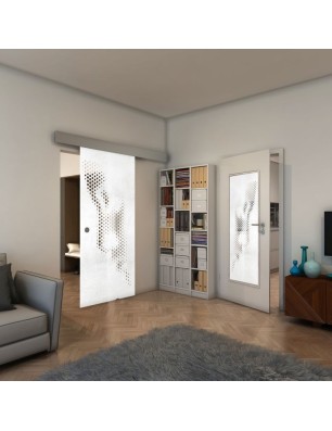 Glasschiebetür ECO-LINE - Fineprint Model 120 Weiss auf Klarglas