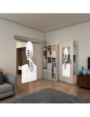 Glasschiebetür ECO-LINE - Fineprint Model 124 Weiss auf Klarglas