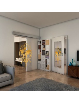Glasschiebetür ECO-LINE - Fineprint Model 127 Gold auf Klarglas