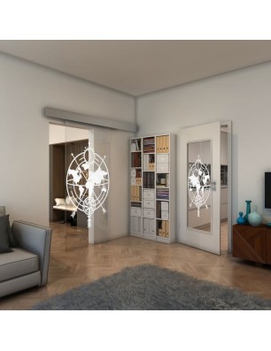 Glasschiebetür ECO-LINE - Fineprint Model 127 Weiss auf Klarglas