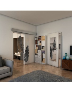 Glasschiebetür ECO-LINE - Fineprint Model 129 Schwarz auf Klarglas