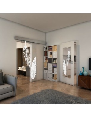 Glasschiebetür ECO-LINE - Fineprint Model 129 Weiss auf Klarglas