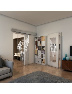 Glasschiebetür ECO-LINE - Fineprint Model 131 Weiss auf Klarglas