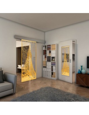 Glasschiebetür ECO-LINE - Fineprint Model 132 Gold auf Klarglas