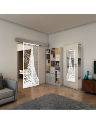 Glasschiebetür ECO-LINE - Fineprint Model 132 Weiss auf Klarglas