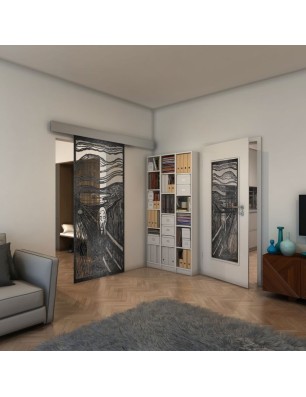 Glasschiebetür ECO-LINE - Fineprint Model 133 Schwarz auf Klarglas