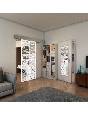 Glasschiebetür ECO-LINE - Fineprint Model 133 Weiss auf Klarglas