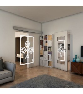 Glasschiebetür ECO-LINE - Fineprint Model 135 Weiss auf Klarglas
