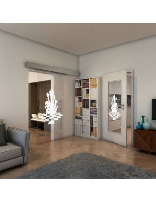 Glasschiebetür ECO-LINE - Fineprint Model 136 Weiss auf Klarglas