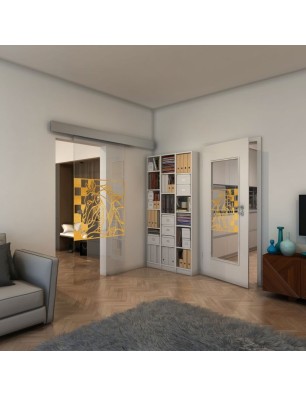 Glasschiebetür ECO-LINE - Fineprint Model 137 Gold auf Klarglas