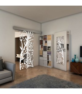 Glasschiebetür ECO-LINE - Fineprint Model 146 Weiss auf Klarglas