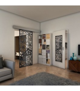 Glasschiebetür ECO-LINE - Fineprint Model 149 Schwarz auf Klarglas