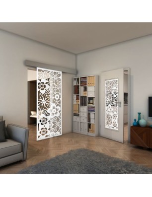 Glasschiebetür ECO-LINE - Fineprint Model 149 Weiss auf Klarglas