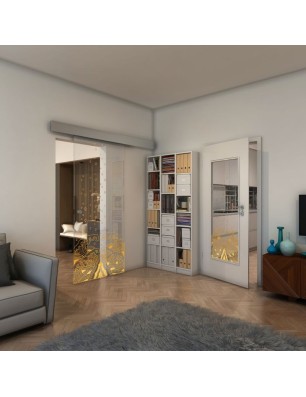 Glasschiebetür ECO-LINE - Fineprint Model 155 Gold auf Klarglas