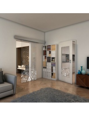 Glasschiebetür ECO-LINE - Fineprint Model 155 Weiss auf Klarglas