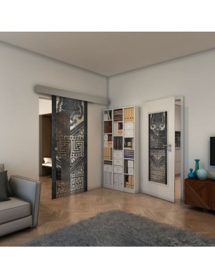 Glasschiebetür ECO-LINE - Fineprint Model 156 Schwarz auf Klarglas