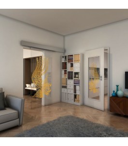 Glasschiebetür ECO-LINE - Fineprint Model 157 Gold auf Klarglas
