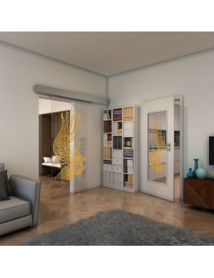 Glasschiebetür ECO-LINE - Fineprint Model 157 Gold auf Klarglas