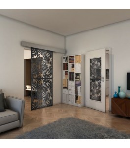 Glasschiebetür ECO-LINE - Fineprint Model 158 Schwarz auf Klarglas