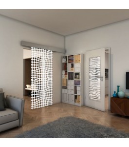 Glasschiebetür ECO-LINE - Fineprint Model 162 Weiss auf Klarglas