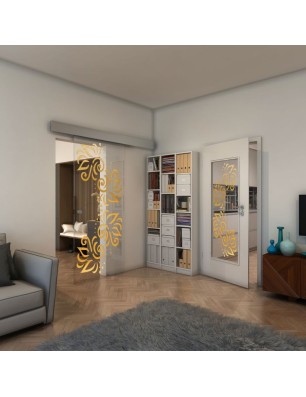 Glasschiebetür ECO-LINE - Fineprint Model 163 Gold auf Klarglas
