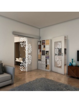 Glasschiebetür ECO-LINE - Fineprint Model 163 Weiss auf Klarglas
