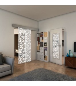 Glasschiebetür ECO-LINE - Fineprint Model 164 Weiss auf Klarglas