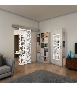 Glasschiebetür ECO-LINE - Fineprint Model 165 Weiss auf Klarglas