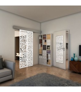 Glasschiebetür ECO-LINE - Fineprint Model 168 Weiss auf Klarglas