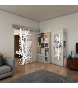 Glasschiebetür ECO-LINE - Fineprint Model 169 Weiss auf Klarglas