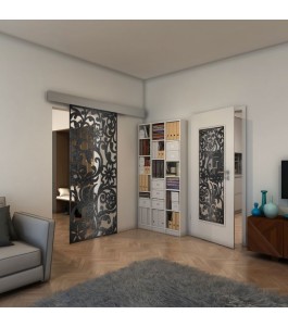 Glasschiebetür ECO-LINE - Fineprint Model 170 Schwarz auf Klarglas