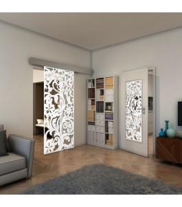 Glasschiebetür ECO-LINE - Fineprint Model 170 Weiss auf Klarglas
