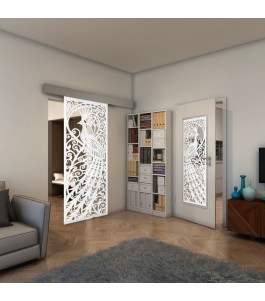 Glasschiebetür ECO-LINE - Fineprint Model 172 Weiss auf Klarglas