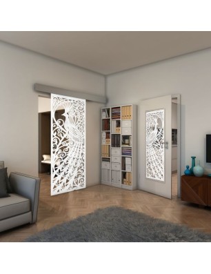 Glasschiebetür ECO-LINE - Fineprint Model 172 Weiss auf Klarglas