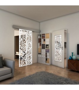 Glasschiebetür ECO-LINE - Fineprint Model 177 Weiss auf Klarglas
