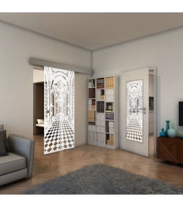 Glasschiebetür ECO-LINE - Fineprint Model 181 Weiss auf Klarglas