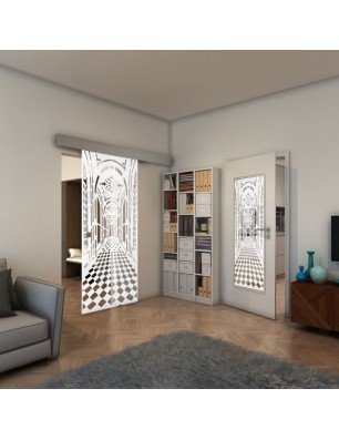 Glasschiebetür ECO-LINE - Fineprint Model 181 Weiss auf Klarglas
