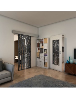 Glasschiebetür ECO-LINE - Fineprint Model 182 Schwarz auf Klarglas